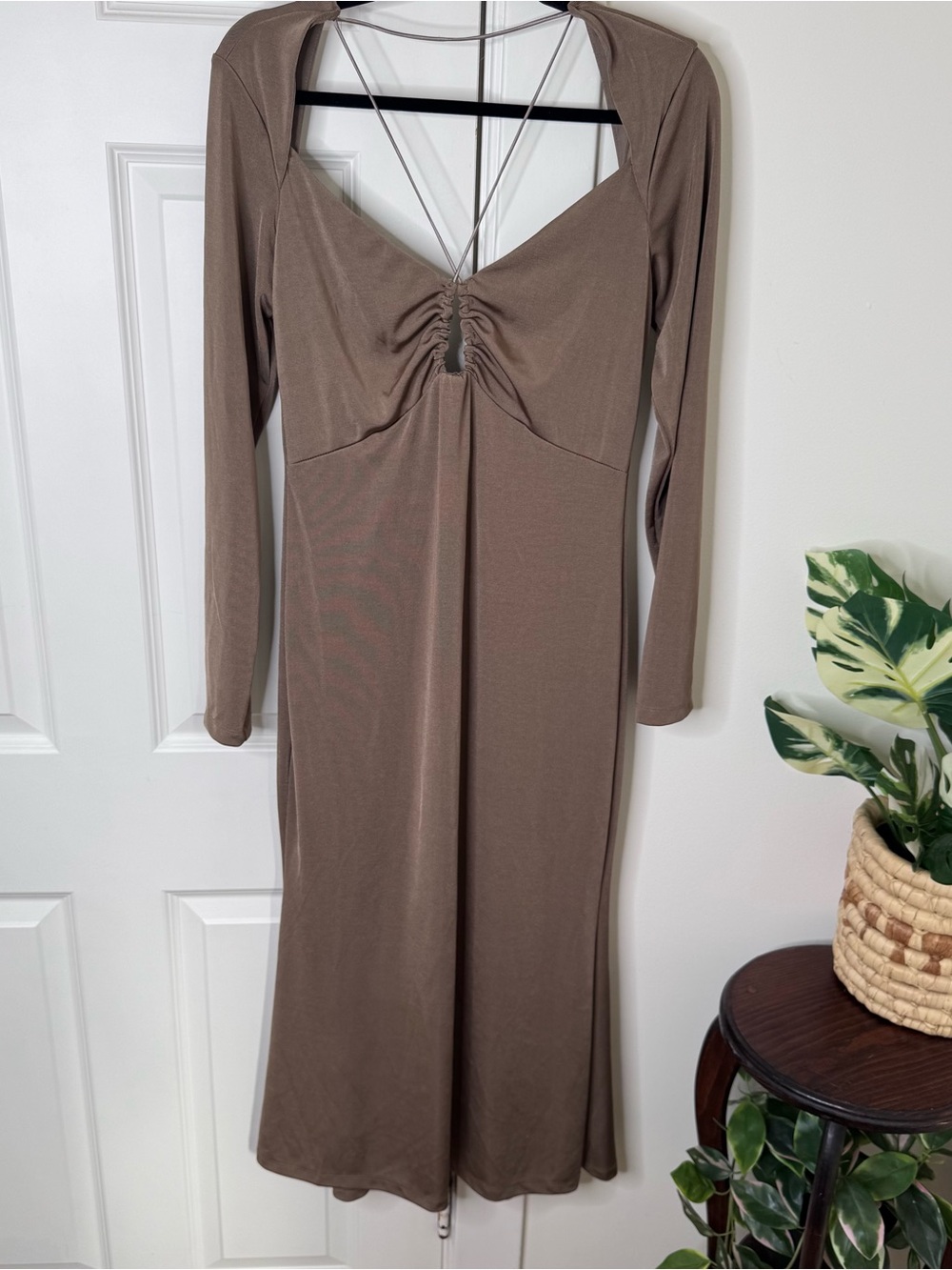 Jason Wu Backless Long Sleeve Midi Dress in Taupe - Picture 3 of 8